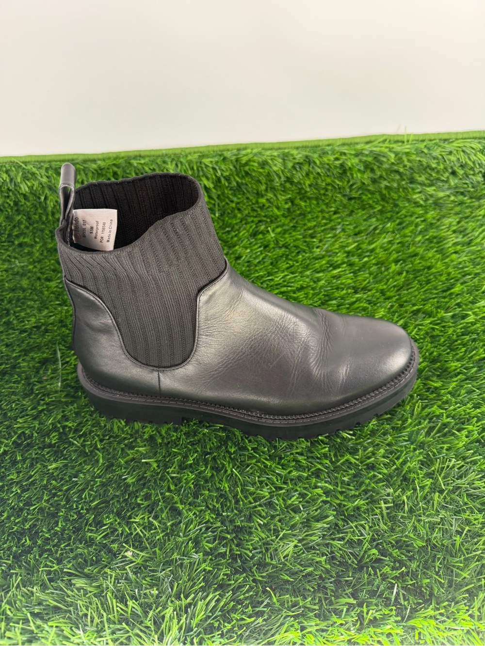 Blondo Black Leather Sock Boot with Rib Knit Collar - Picture 3 of 9